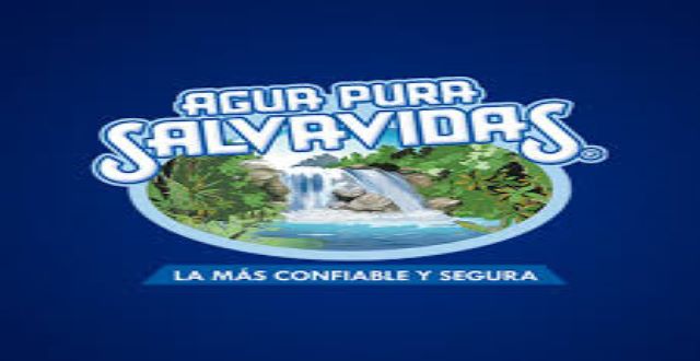 Logotipo de la empresa Agua Pura Salvavidas con un fondo azul