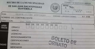 fotografía de un boleto de ornato en Guatemala