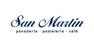 Logotipo de las panaderias guatemaltecas conocidas como San Martín, son letras estilizadas de color azul