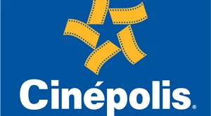 Logotipo de Cinéapolis en fondo azul.